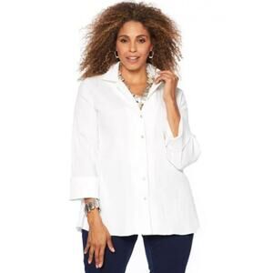 Marla Wynne New White Crinkle Button Front Blouse Tunic Cotton Stretch USA Sz M